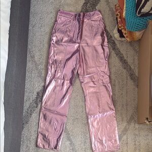 Metallic Pink High-Waist Pants